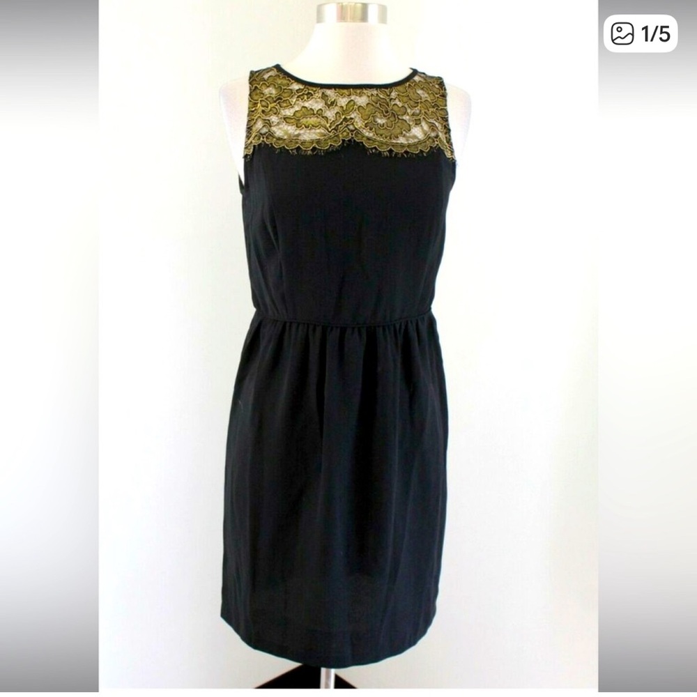 LOFT Holiday Party Black and Gold Lace Sheath Dress size 6